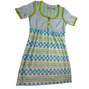 Gretchen Scott Women's Checkerboard Dress  Green Blue White Size M Resortwear